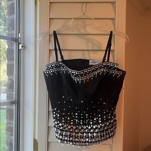 Bloomingdales Vintage Black Bedazzled Rhinestone Corset Top